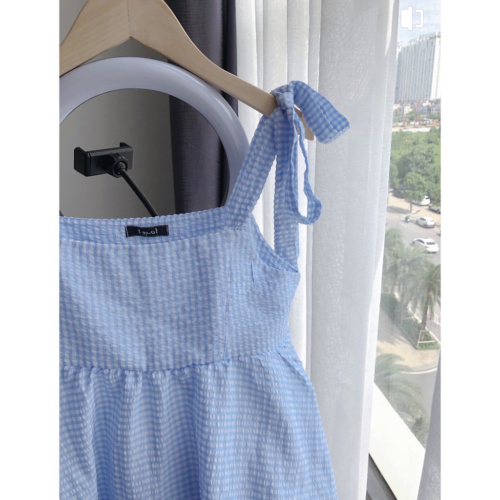 Sét babydoll 2 dây kẻ xanh sốp kèm quần sooc trắng (Hàng sẵn ảnh thật)