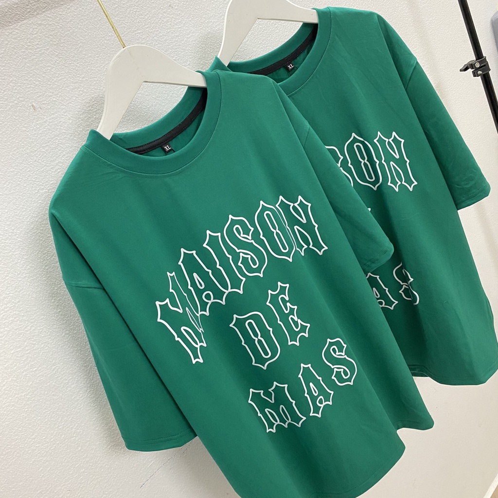 Áo thun tay lỡ MAISON DE MAS XANH LÁ to KKIMSHOP , Áo thun unisex nam nữ form rộng oversize chất liệu Cotton Thái