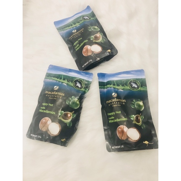 [HÀNG ÚC CHUẨN ORGANIC] Hạt Macadamia hương Vanila HAPPY NUT 225gram.