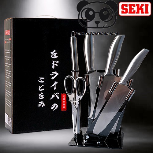 Bộ Dao Nhật Bản Seki 5 Món Làm Từ Thép Không Gỉ Có Kệ Để Dao