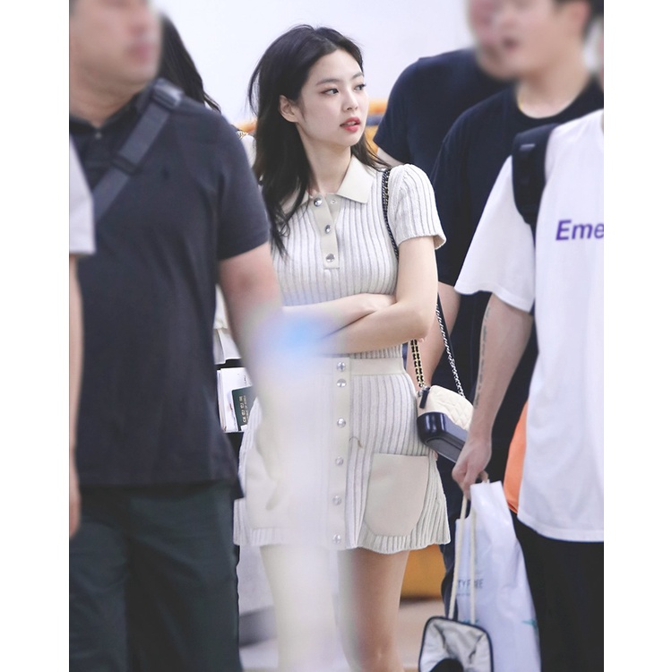 Set áo polo kèm chân váy len ôm chữ A Jennie BlackPink , Kim Joo Jung Backstreet Rookie