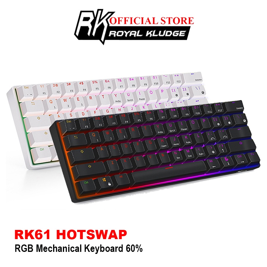 HOTSWAP - Bàn phím Cơ mini Royal Kludge RK61 RGB 60% kết nối 3 chế độ Dây, Bluetooth 5.1 và Wireless 2.4G - Chính Hãng