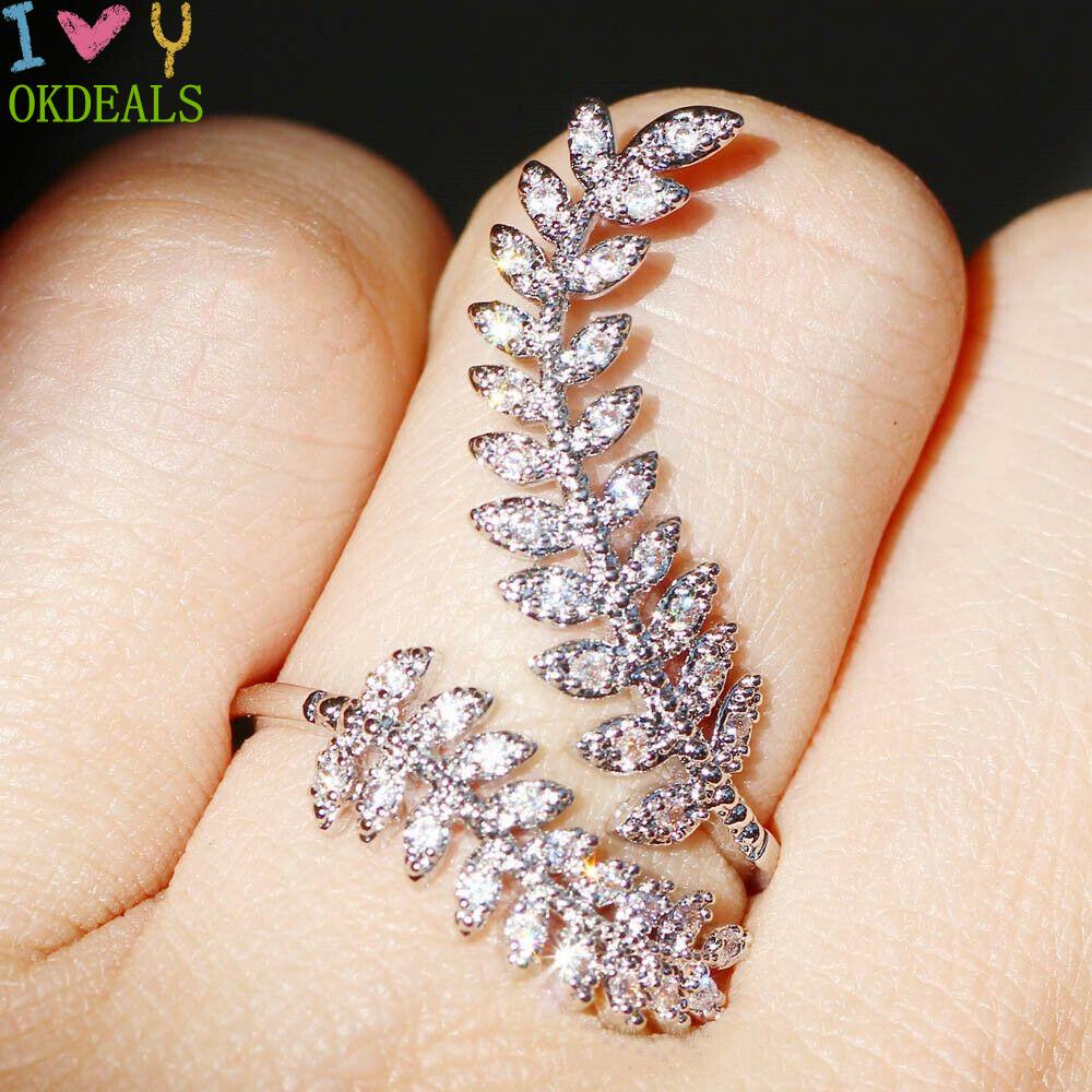 Nhẫn Đính Đá Zircon Hình Chiếc Lá Sang Trọng Sáng Tạo Có Thể Điều Chỉnh Cho Nữ
