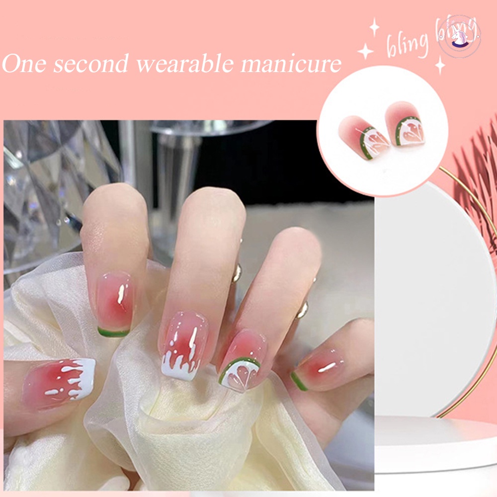 Bộ 24 Móng Tay Giả Dáng Ngắn Thiết Kế Sáng Bóng Cho Nữ DIY