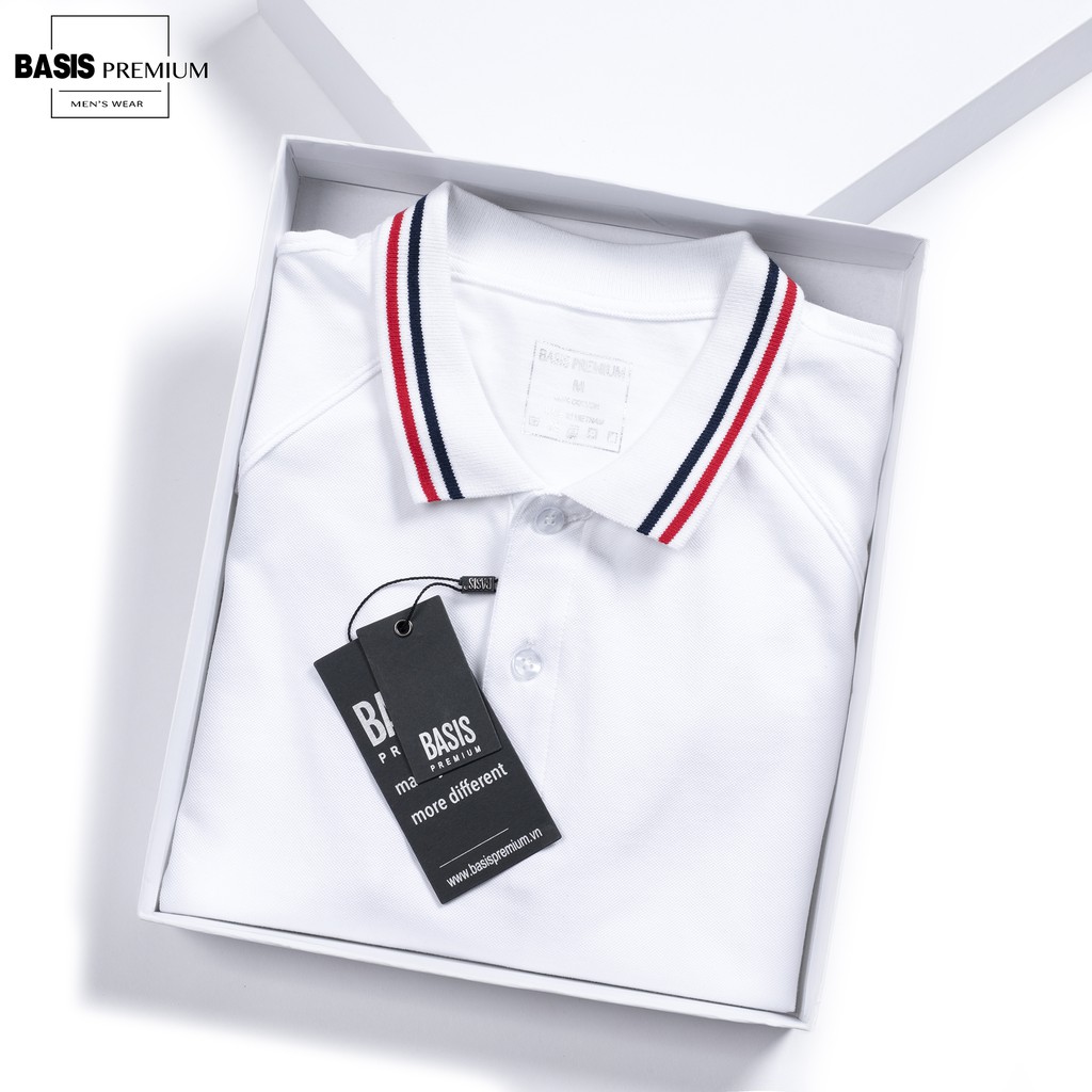Áo thun nam polo phối viền, gân dọc, cotton cá sấu cao cấp, BASIS APL200 | BigBuy360 - bigbuy360.vn