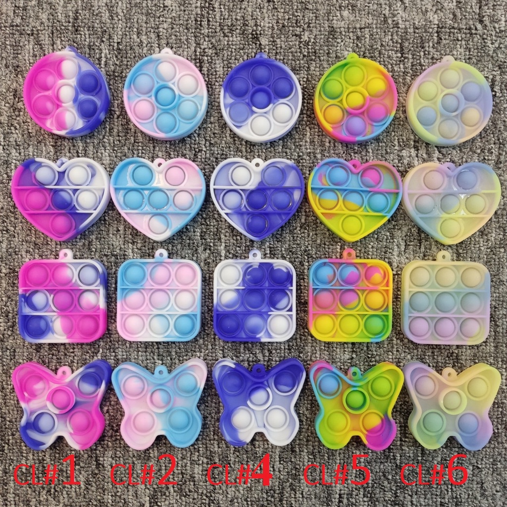 Đồ chơi bóp bóng póp ít mini làm móc khóa hình tròn vuông trái tim