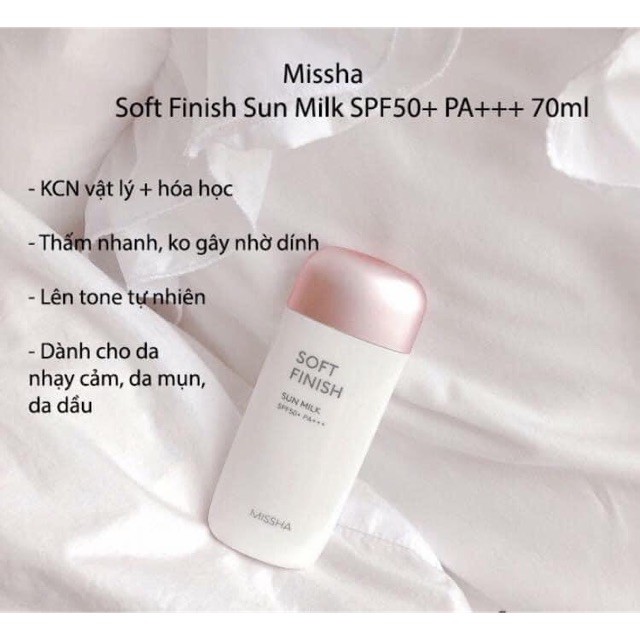 Kem chống nắng Missha V.elvet Finish Sun Milk spf 50+ kiềm dầu, nâng tông da - CSTOREVN