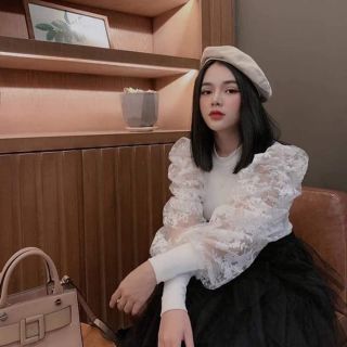 Áo len tăm phối ren tay bồng cao cấp hàng chuẩn siêu phẩm