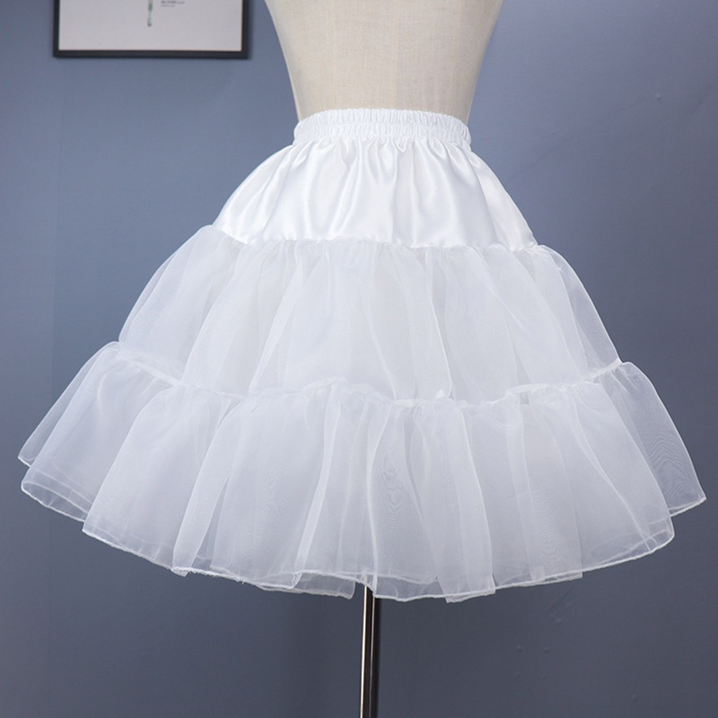 Chân Váy Xòe Lưng Thun Co Giãn Màu Trắng Phong Cách Lolita Vintage Cho Nữ