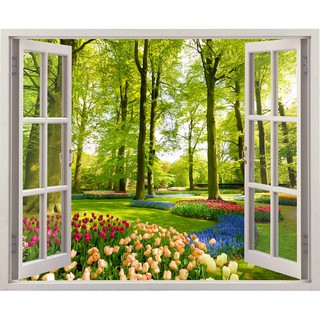 Tranh dán tường cửa sổ Vườn hoa CS-0033 phủ kim sa