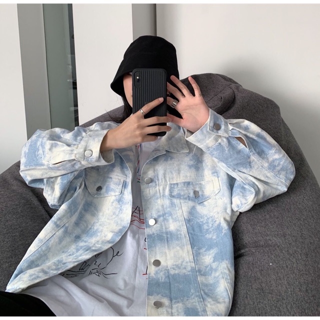 Áo khoác bò/jean/denim hoạ tiết bầu trời mây sky oversize form rộng