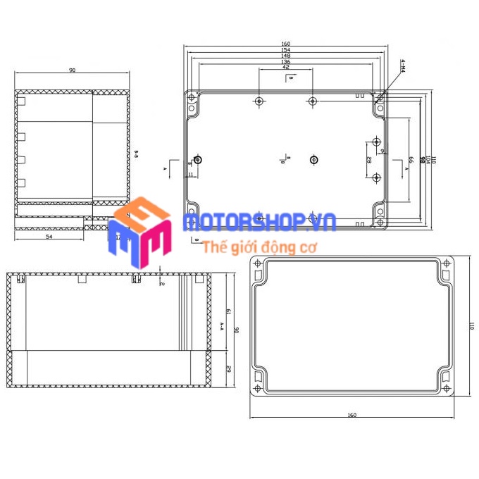 VỎ HỘP NHỰA ĐỰNG MODULE, LINH KIỆN CHỐNG NƯỚC 160X110X90MM