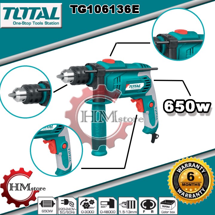 [100% Chính hãng] Máy khoan búa cầm tay TOTAL TG106136E- Máy khoan búa 13mm 650w BH 6 tháng