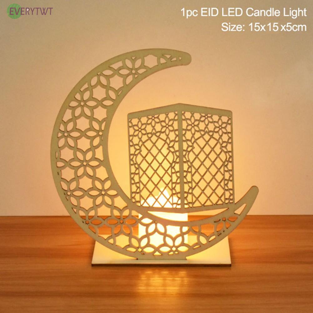 Đèn Led Trang Trí Bằng Gỗ Hình Ngôi Sao / Mặt Trăng / Eid Mubarak Phong Cách Hồi Giáo Độc Đáo