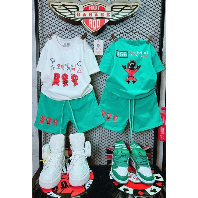 Bộ bé trai họa tiết Squid game chất cotton size 8-35kg cho bé