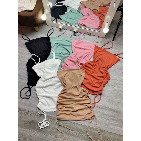 Đầm body 2 dây sợi bún rút 2 bên chất thun gân tăm dày dănn tôn dáng