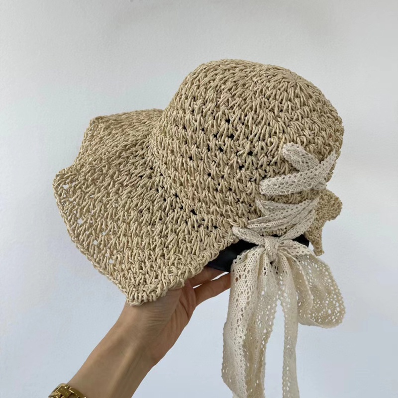Mũ cói MG STUDIO thắt nơ ren xinh xắn đáng yêu cho nữ