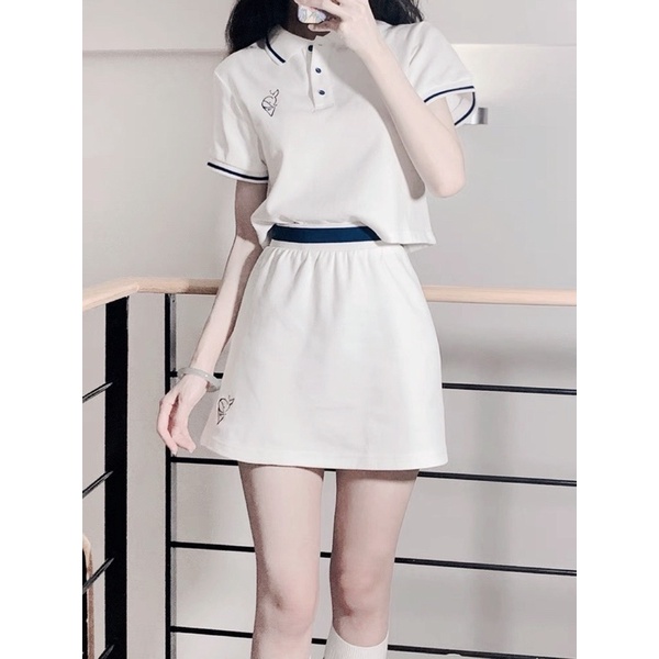 SET ÁO CỔ Chân Váy TRẮNG THÊU PHỐI CỔ VIỀN