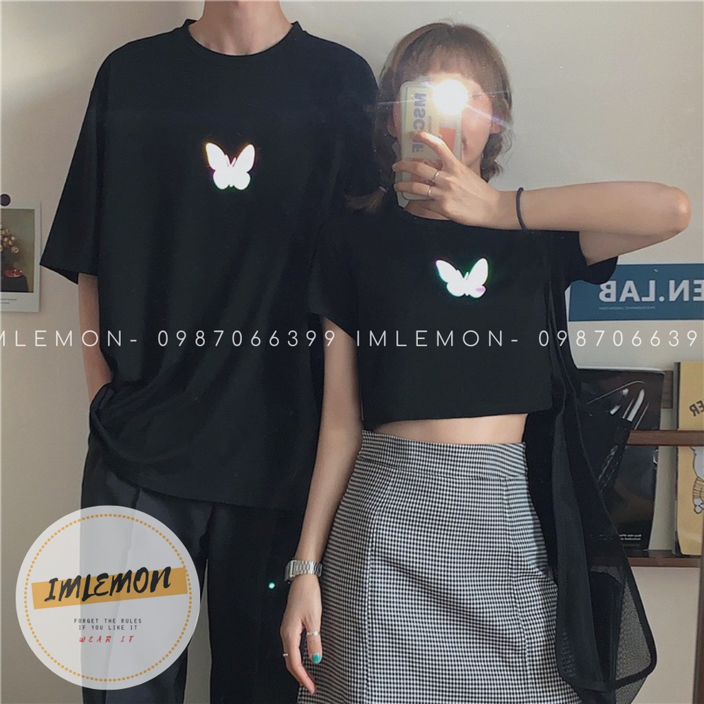 Áo Thun Phản Quang MIDNIGHT BUTTERFLY Croptop và Áo Thun Form Rộng