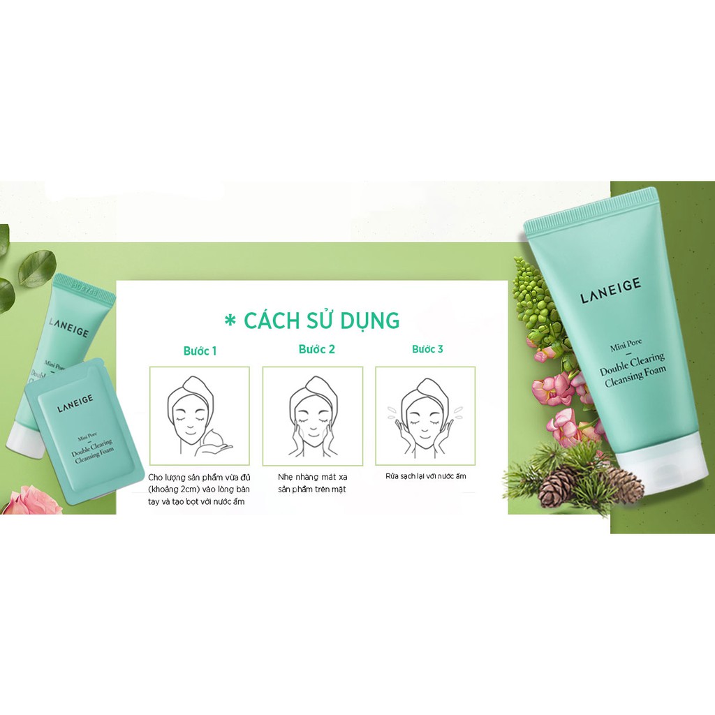 Sữa rửa mặt làm sạch sâu lỗ chân lông Laneige Mini Pore Double Clearing Cleansing Foam 150ml.