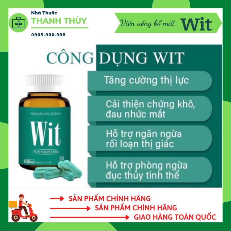 WIT, Viên Uống Bổ Mắt, Bảo Vệ Võng Mạc Và Thủy TinhThể, Giảm Mờ, Mỏi Mắt, Chai 30 Viên