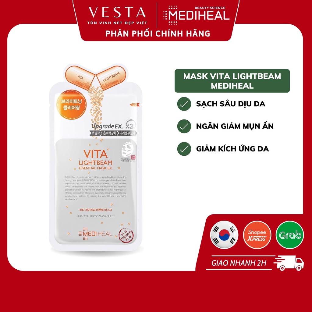 Mặt Nạ Mediheal Vitamin C Trắng Sáng Da Chuyên Sâu Vita Lightbeam Essential Mask Ex 24ml