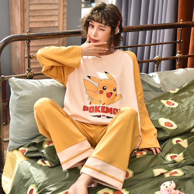 Bộ Đồ Ngủ Cotton Tay Dài Màu Trơn Dễ Thương Dành Cho Nữ