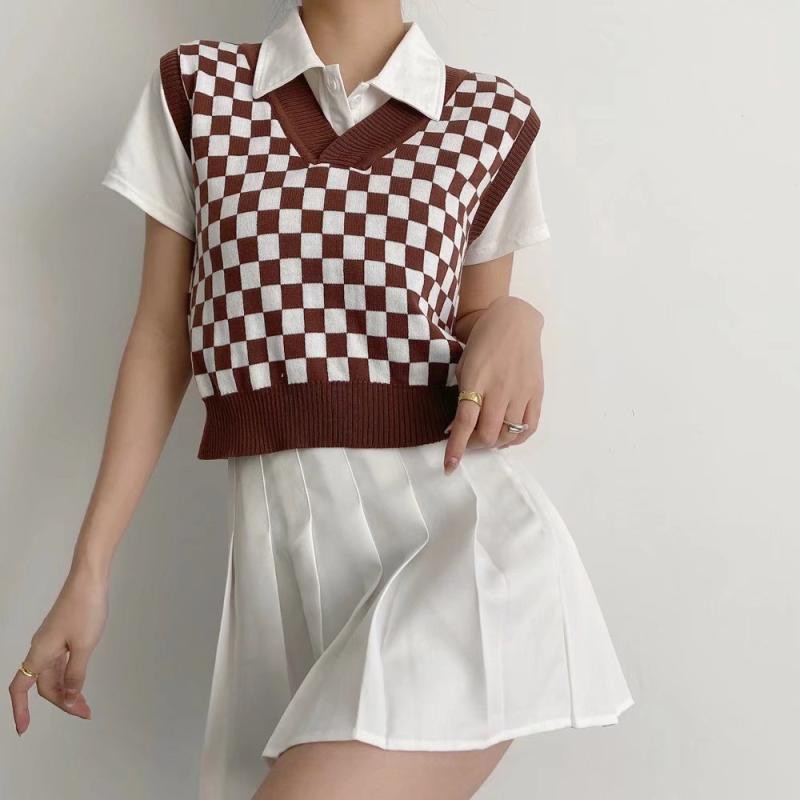 Áo ghi lê dệt kim cổ chữ V dáng rộng phong cách retro Nhật Bản