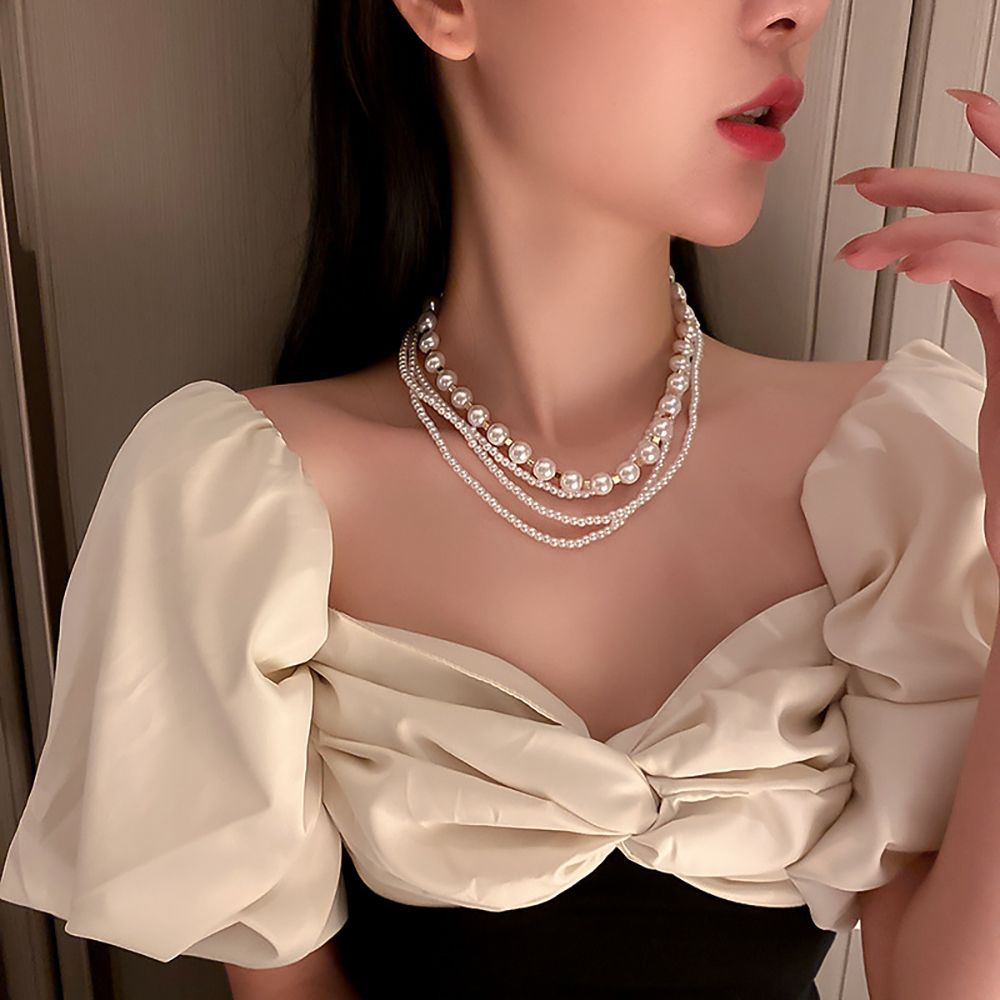 Vòng cổ hợp kim đính ngọc trai nhân tạo phong cách Hàn Quốc cổ điển thời trang dành cho nữ