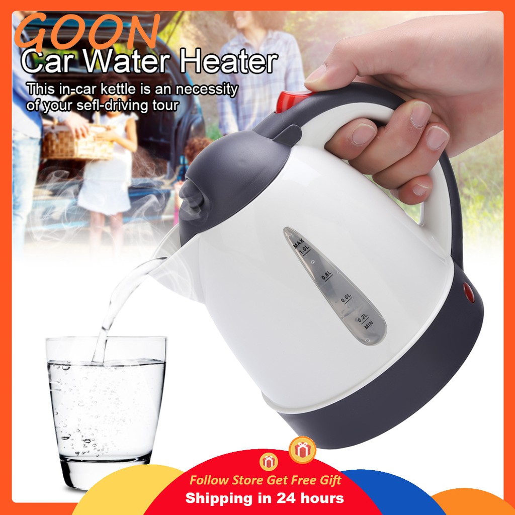 Ấm đun nước siêu tốc mini dùng điện bằng thép không gỉ 1000ml 12v 150w cho xe hơi loại nhanh sôi tự ngắt an toàn