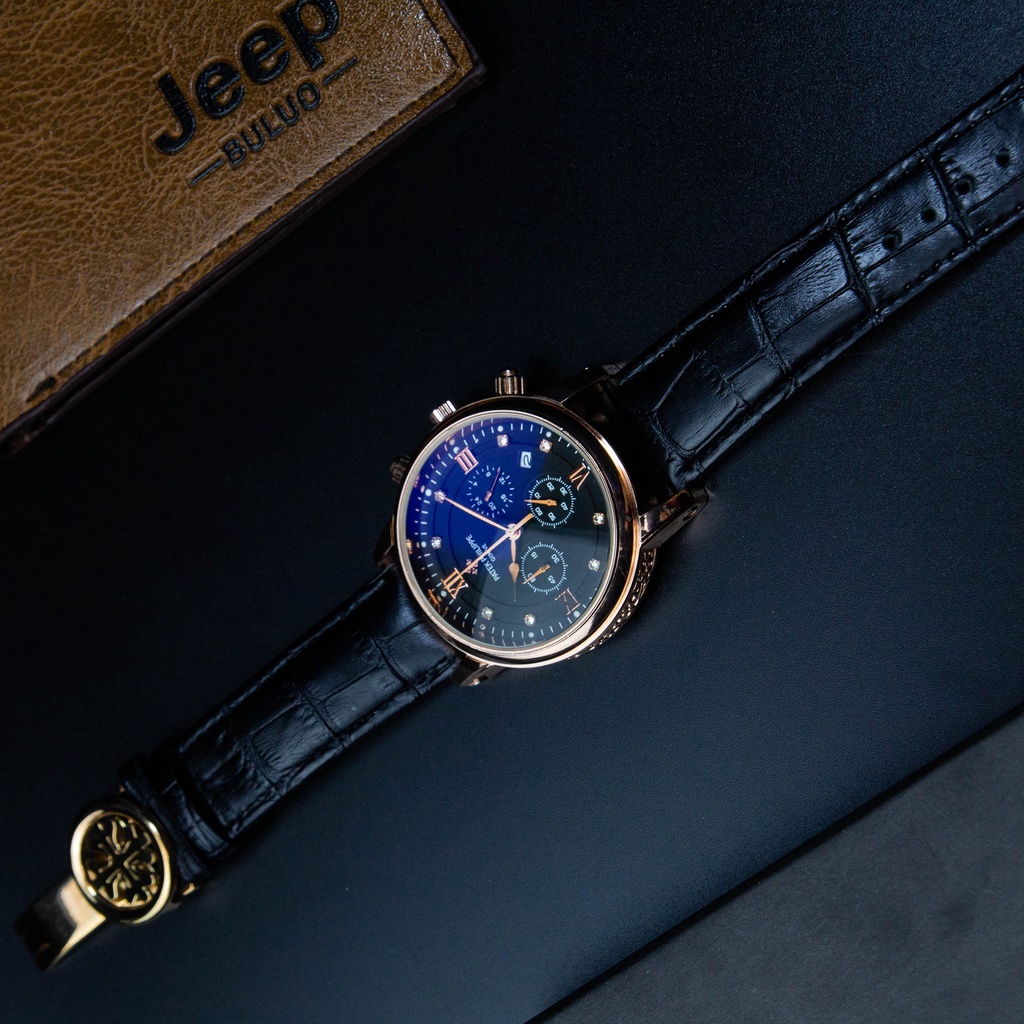 Combo Đồng hồ nam dây da PAT001 mặt kính Sapphire chống xước  Thời Trang và Ví Da tặng kèm