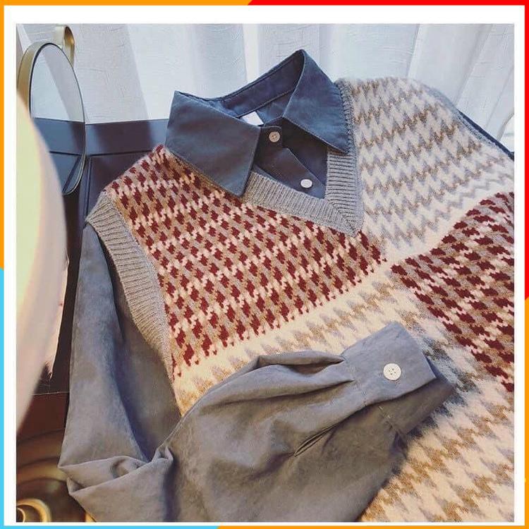 [Hàng Cao Cấp] Áo gile len nữ kẻ mix 2 màu phối áo sơ mi thời trang thu đông mặc đi học đi chơi - CD023 MALADE | BigBuy360 - bigbuy360.vn