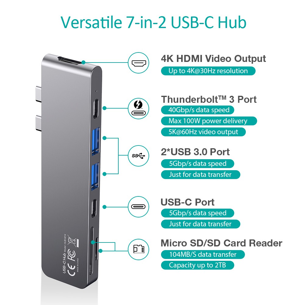 Hub mở rộng Macbook Choetech 7 trong 1 TYPE C MULTIPORT ADAPTER (HUB-M14)