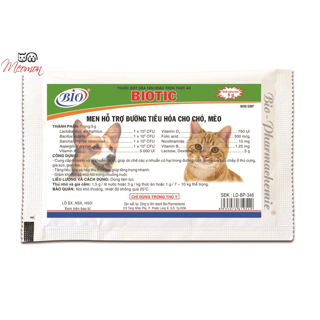 MEN TIÊU HÓA CHÓ- MÈO BIOTIC GÓI 5G