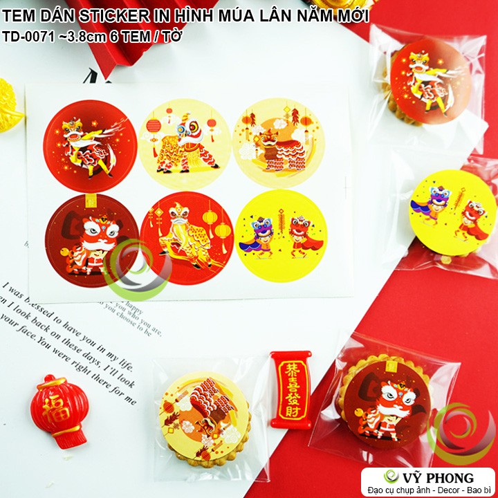 TEM DÁN STICKER NHÃN DÁN IN HÌNH MÚA LÂN TẾT TRANG TRÍ NIÊM PHONG BAO BÌ HỘP BÁNH KẸO QUÀ TẶNG TD-0071