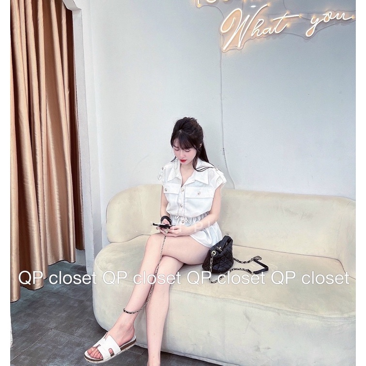 Áo sơ mi chờm vai rút eo