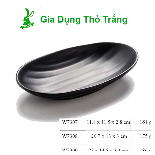 Đĩa nhựa đen hình oval đựng thịt nướng BBQ 20.7x13x3 cm W7308