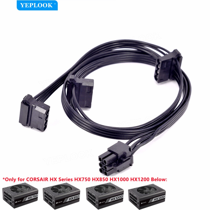 Cáp cấp nguồn GPU PCIe 6Pin đến 3 IDE Molex 4Pin cho Corsair HX Series HX750 HX850 HX1000 HX1200 Bộ 