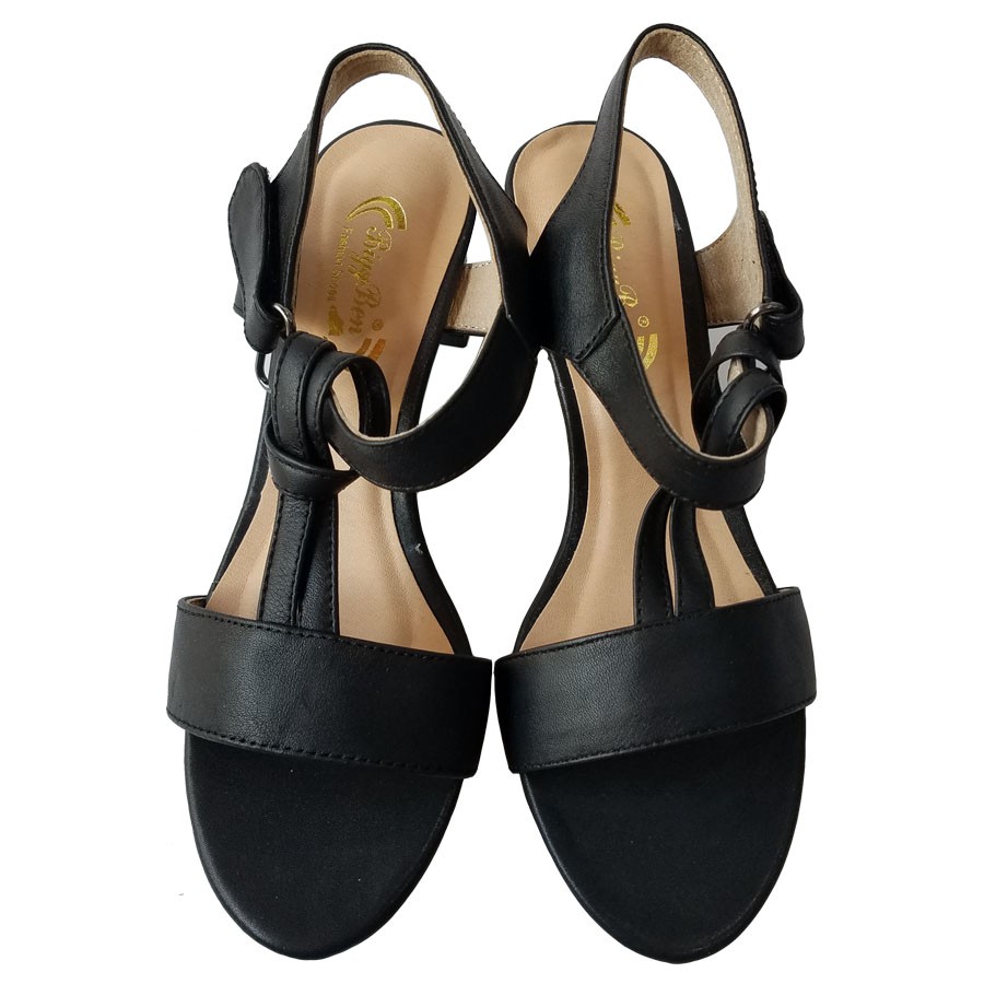 Giày sandal cao gót nữ da bò BIGBEN cao 5 phân GCG81