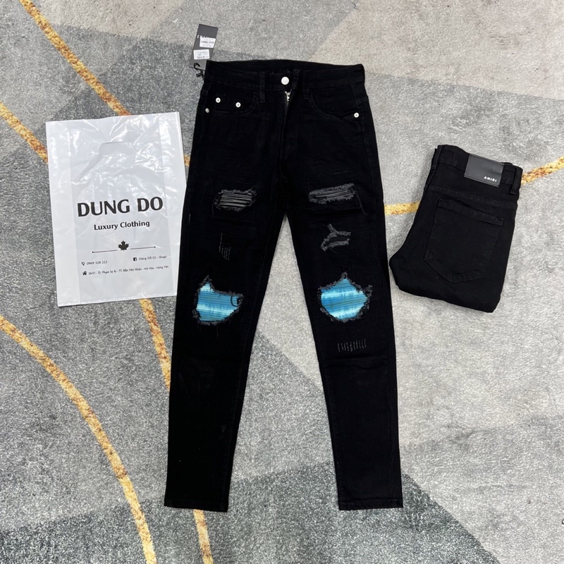 Quần biker amiri bản vá da màu cao cấp Qj192