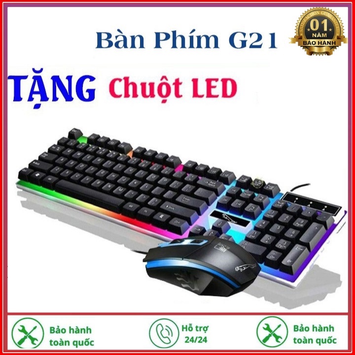 Bộ Bàn Phím GAMING G21 LED + Tặng Chuột Giả Cơ đèn LED 7 MÀU SIÊU ĐẸP-BẢO HÀNH 12 THÁNG