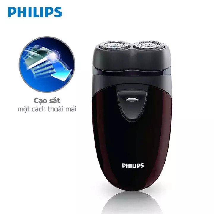 Máy cạo râu Philips PQ206 (Nâu) lưỡi dao xoay tròn - Hàng phân phối chính hãng - Máy sử dụng pin AA tiện thay thế, có th