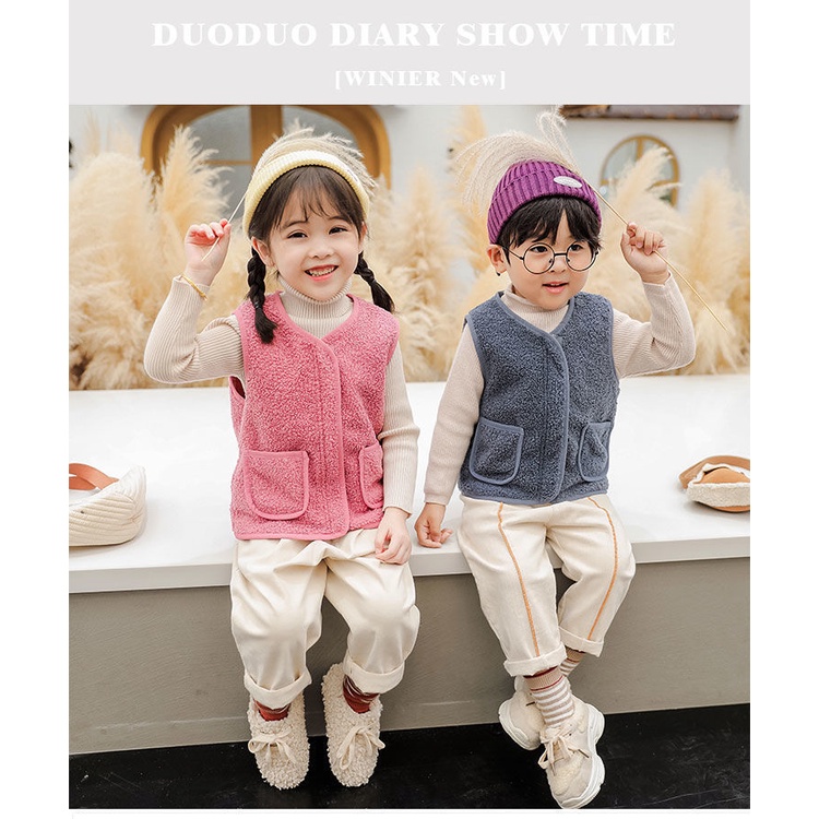 Áo gile lông cho bé áo gi lê lót lông cho bé trai bé gái có túi đáng yêu cực ấm