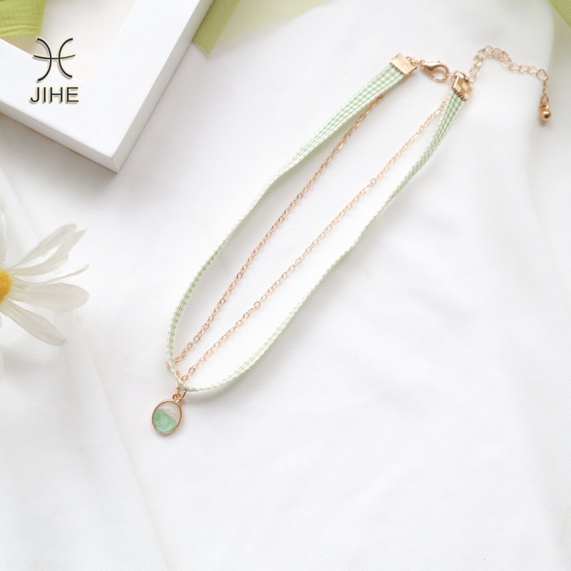 【JIHE】Vòng cổ hai lớp màu kẹo bạc hà thời trang cho nữ
