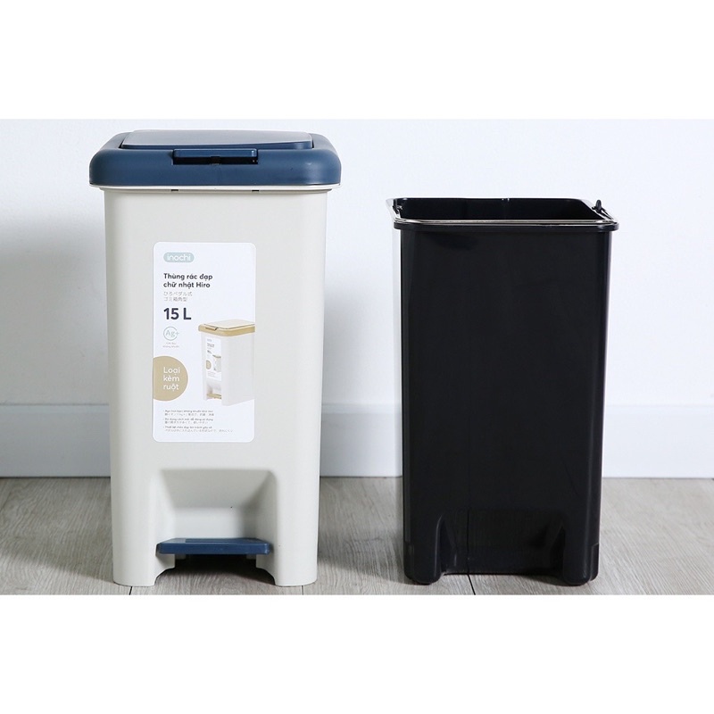 Thùng rác thông minh đạp chữ nhật Hiro 10L - 15L - 20L - 30L chính hãng Inochi