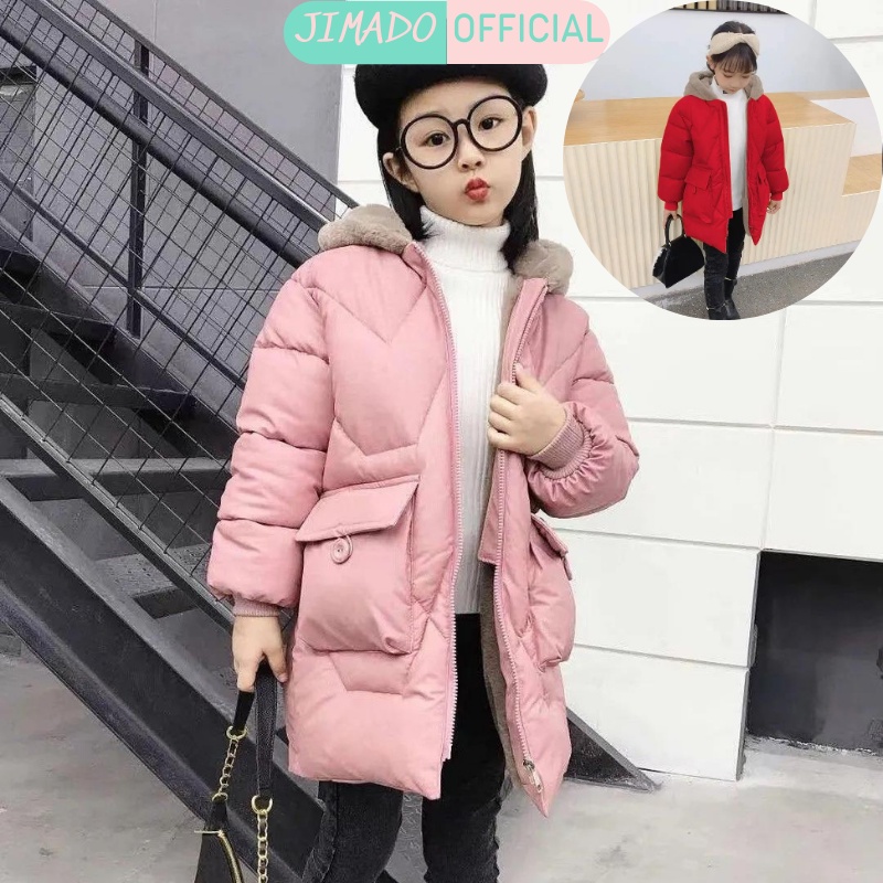 Áo khoác cho bé gái mùa đông hàng quảng châu lót lông mềm mịn dày dặn ấm áp JIMADO
