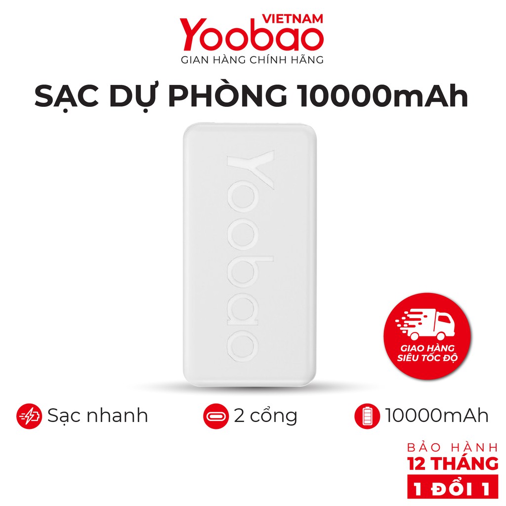 Sạc dự phòng 10000mAh Yoobao P10T Sạc nhanh 2.1A - Hàng phân phối chính hãng - Bảo hành 12 tháng 1 đổi 1