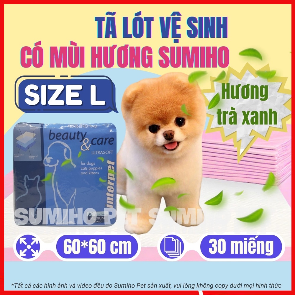 Tã lót cho chó mèo Sumiho size L 60x60cm (30 cái) hương trà xanh