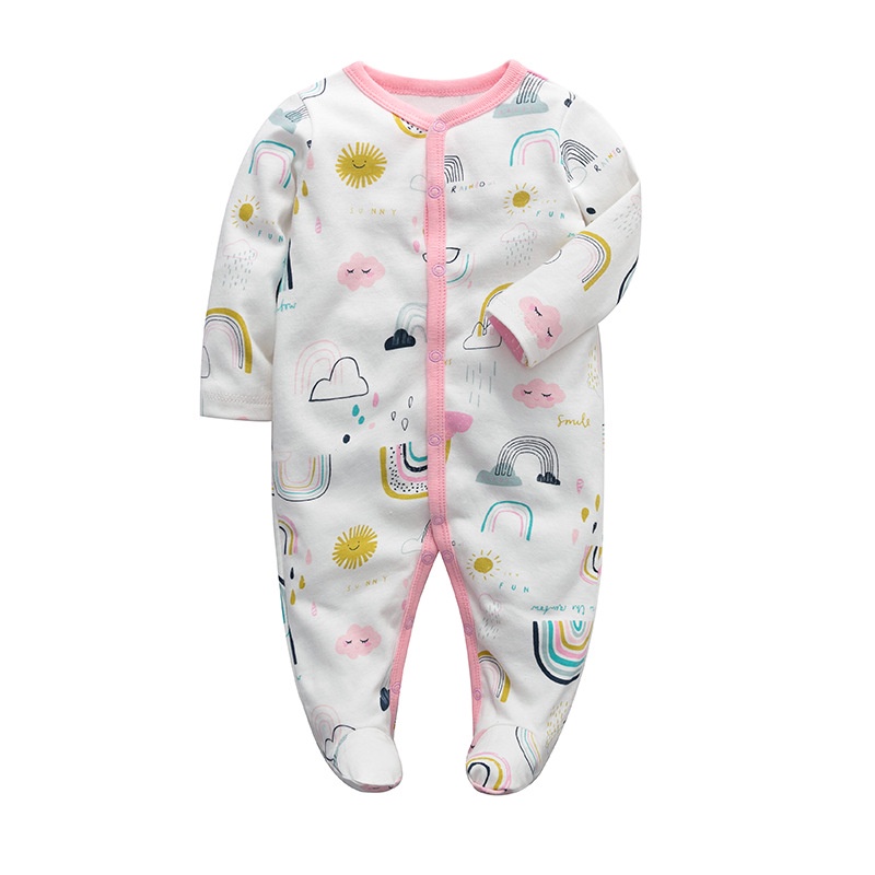 Áo Liền Quần Tay Dài Bằng Cotton Cho Bé Sơ Sinh 0-12 Tháng Tuổi