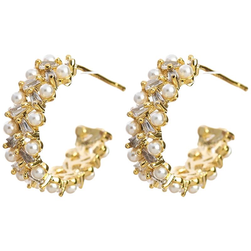 [Jiudoulan] Bông Tai Vàng Zircon Ngọc Trai Thanh Lịch Cho Nữ